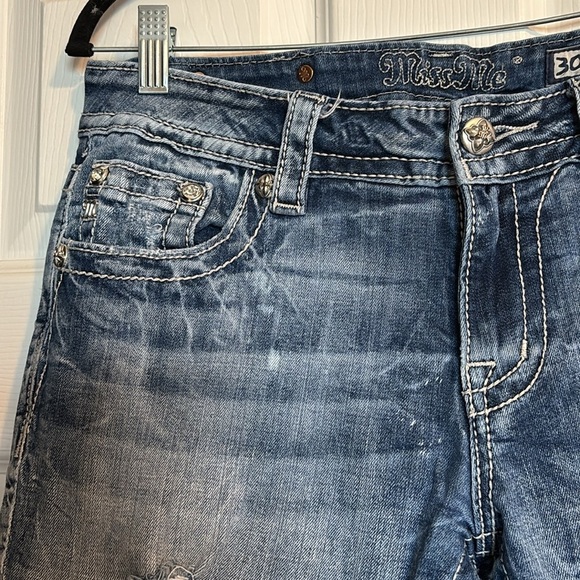 Miss Me women’s blue distressed embellished ankle skinny jeans size 30 - Picture 4 of 12